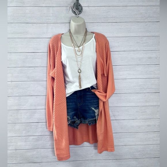 Boutique Brand Ribbed Open Front Knit Cardigan Orange 💗 - Picture 3 of 14
